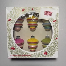 Vintage Shiny Brite Atomic UFO Tornado Striped Mica Ornaments Set/6