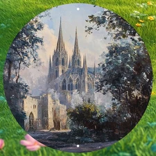 7.8" Medieval Cathedral Art - Impressionist Style, Frameless Home Decor