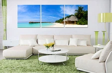 Beach/Seascape/Palm Tree ready to hang 3 piece picture mounted on MDF/canvas art