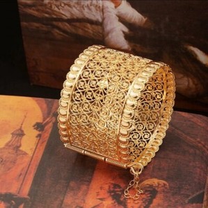 Authentic 18k Gold Plated Moroccan Turkish Dubai Coin Cuff Bracelet Indian Bangle African