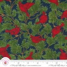 Moda SPARKLE SHINE GLITTER 33601 14GL Navy Cardinal Bird Quilt Fabric CHRISTMAS