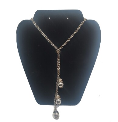 Women's Vintage Double Link Lariat Silver Tone Chain 22'' Necklace w/ Baubles 
