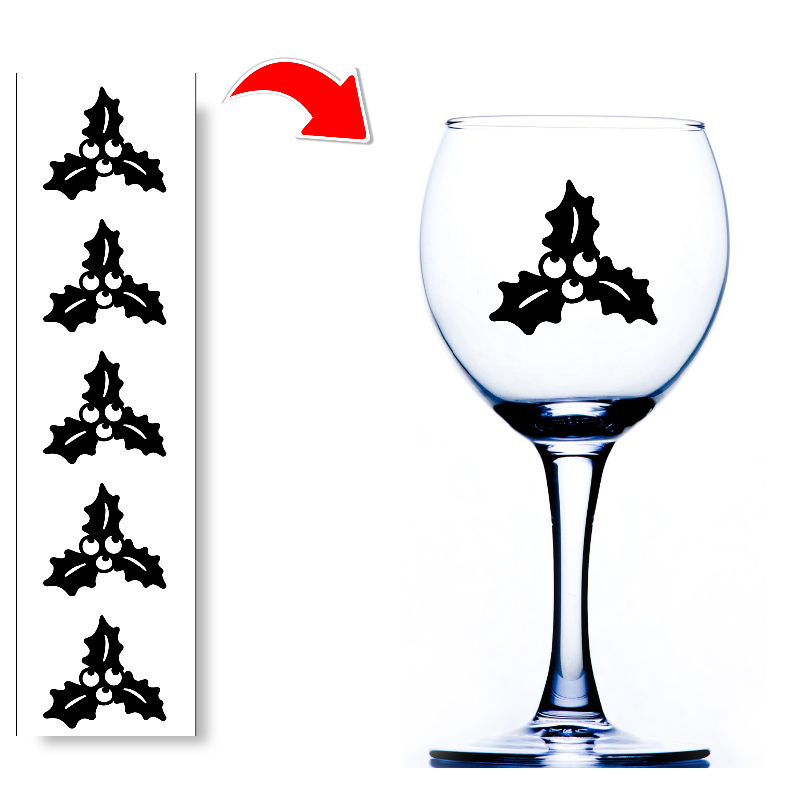 Christmas Wine Glass Stickers Holly Xmas Decals For Glasses and Baubles