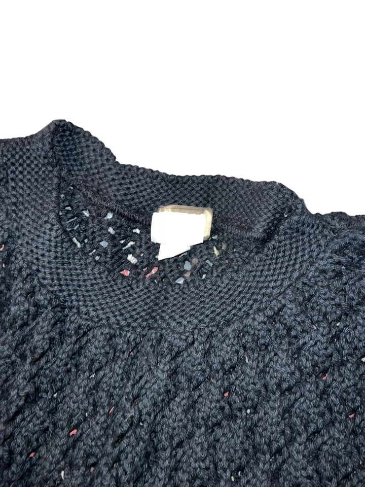 Suéter Moda Int’l Vintage Años 90’s Crop Tejido Abierto Algodón Negro Mujer’s Grande Grunge Foto 4 de 4