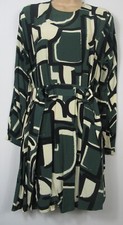 Zara The Frida Green Ecru  Geometric Print Dress Long Sleeve  Size XS - XL - New