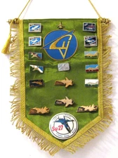 SCARCE RUSSIAN SOVIET AIR FORCE AWARD BADGE AND PINS ON BANNER