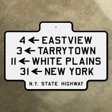 Eastview Tarrytown White Plains New York City state highway road sign 1922 21x14