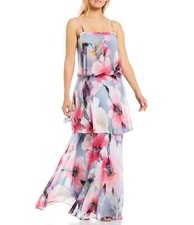 Aidan Mattox Sz 8 Floral Chiffon Tiered Gown Occasion Long Dress Maxi 250 NEW