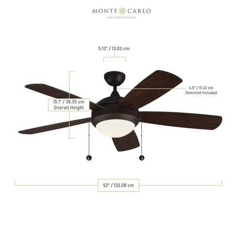 Monte Carlo 5DIC52RBD-V1 Discus Classic 52" Ceiling Fan, 5 Blades, Roman Bronze - Picture 3 of 7