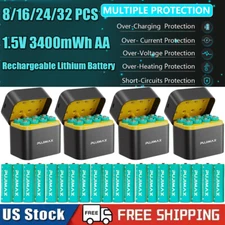 8/16/24/32 PCS 1.5V 3400mWh AA Rechargeable Lithium Battery With Charger Box