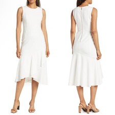 Calvin Klein Dress Womens 8 White Ruffle High Low Crepe Corp Royal Party FLAW