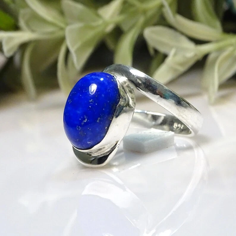 Nuevo Anillo de Plata 925 Ovalado Lapislázuli Piedras Preciosas Mujer Anillo Boho Regalo para ella Foto 2 de 4