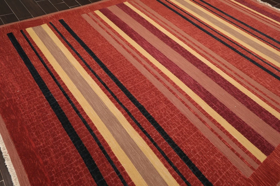 8'8"x 11'10" Nourison Soumak NS16 Stripes Hand Knotted Wool Area Rug Rust Modern - Image 4 of 4