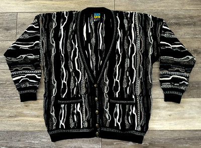 EMAROO Australia 3D Knit Cardigan *BLACK & WHITE* Sweater Wool Mens Size Small