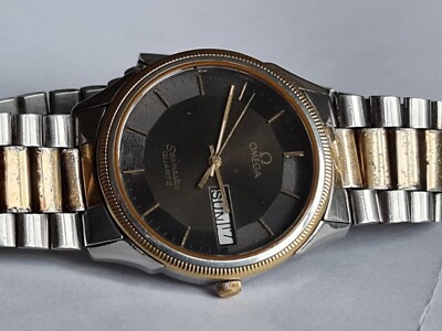 omega Seamaster watch Ref 1425 two-tone Quartz Black Dail UK