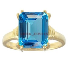 Natural Blue Topaz Gemstone with Gold Plated 925 Sterling Silver Ring 3670