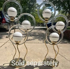 Vtg. Mid-Century Modern Hollywood Regency 3 Orb Wavy Lucite Halo Gold Table Lamp