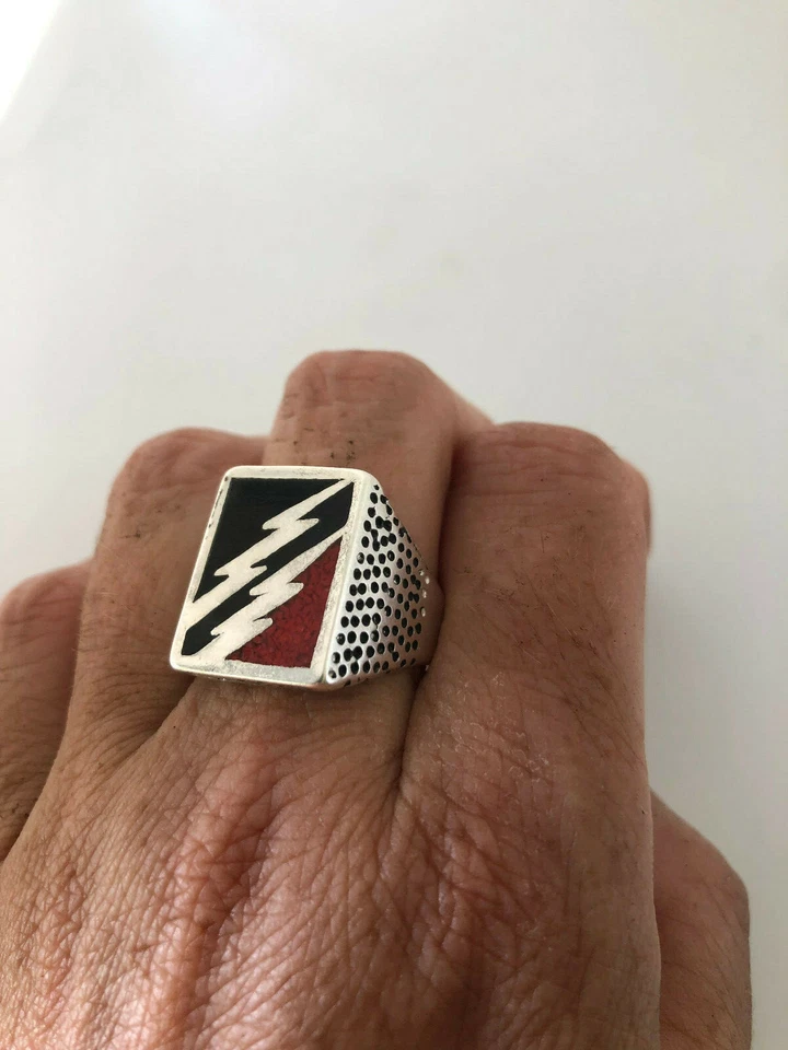 Anillo vintage de coral suroeste para hombre con incrustación de plata blanco bronce talla 6 Foto 4 de 4