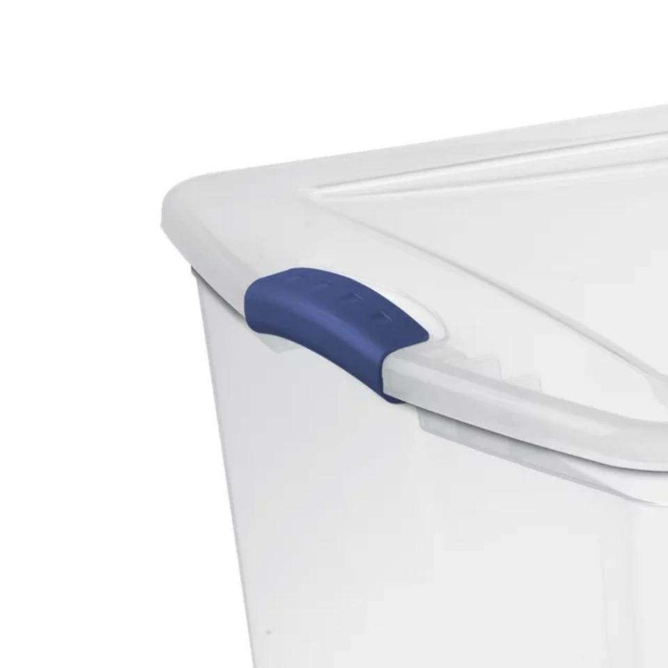 105 Qt. Clear Plastic Latching Box Storage Container Blue Latches with ...
