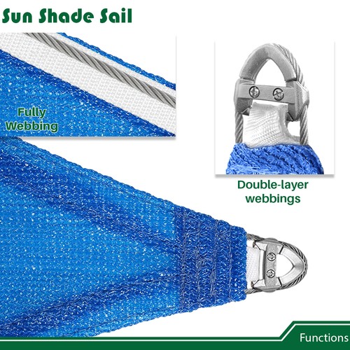 13FT Wire Rope Enhanced Sun Shade Cover Rectangle Sail For Patio Garden Balcony - Picture 4 of 42