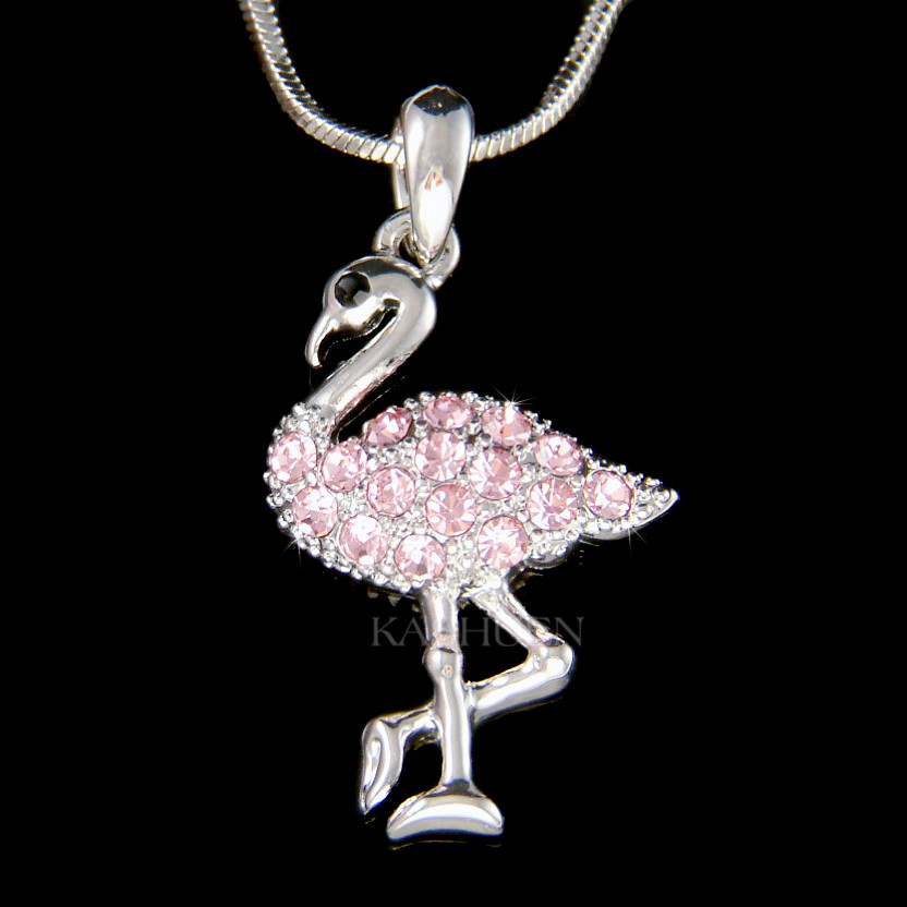 Collar De Joyería Con Encanto De Cristal Swarovski De Flamenco Rosa De 18"