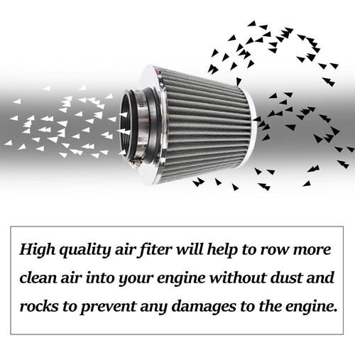 Silver 3"/76mm High Flow Inlet Cold Air Intake Cone Replacement Dry Air Filter - Picture 12 of 16