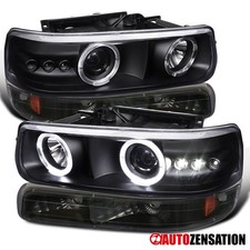 Fit 99-02 Silverado 00-06 Tahoe Led Halo Black Projector Headlightsbumper Lamps