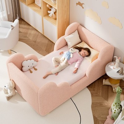 SUNYRISY Toddler Bed Floor Bed Kid Bed Frame Montessori Beds Teddy Fleece Fabric