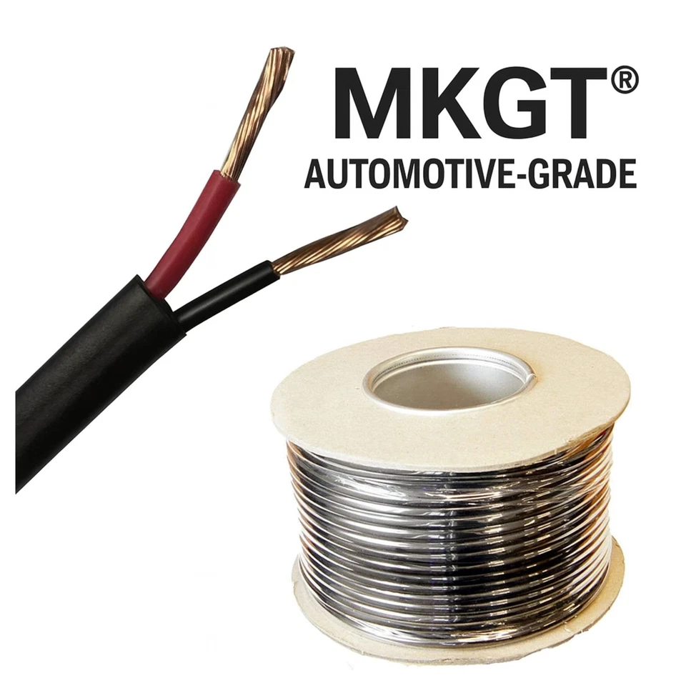 MKGT AUTOMOTIVE 12V 24V STRANDED 2 CORE TWIN THIN WALL RED/BLACK AUTO CABLE WIRE