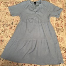 Gap Women's Relaxed Fit Soft Cotton Gauze Tiered Dress Blue Medium Pockets Casua