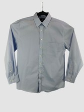Stafford Travel Mens 16 34/35 Blue Dress Shirt Performance Button Up Long Sleeve