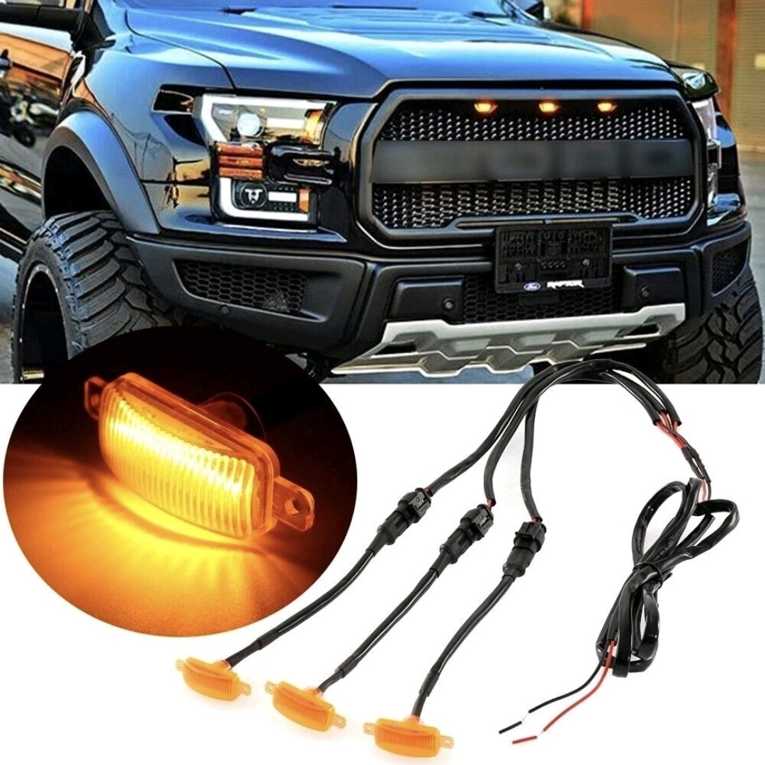 Grill Lights for 2004-2019 Ford F150 F250 F350 Raptor Grille LED Yellow Lamp 3x
