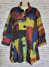 Ali Miles Patchwork Wired Collar Button-Up Tunic Jacket Size XL Artsy Bohemian