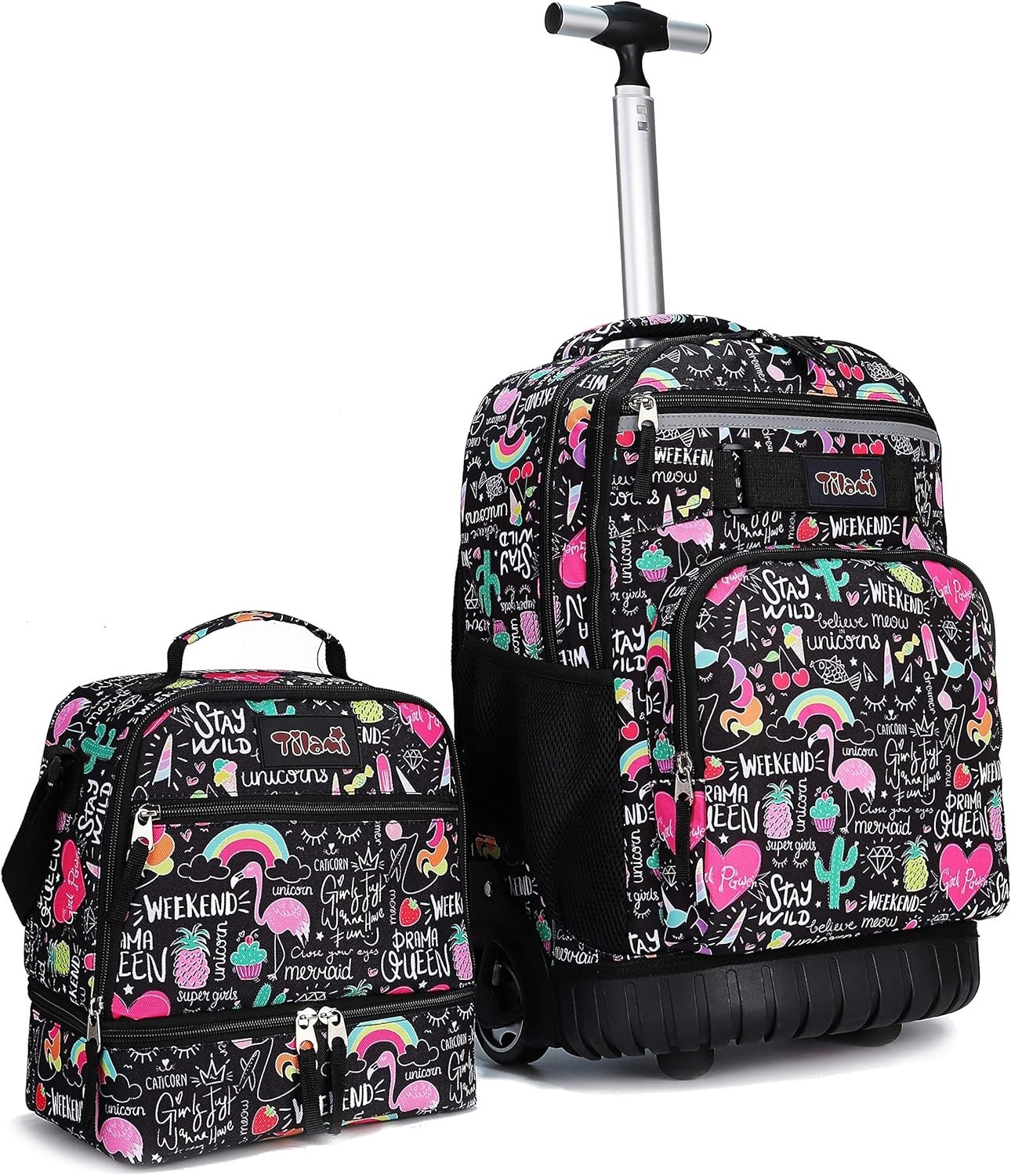 19 Inch With Lunch Bag Wheeled Laptop Backpack, Ins