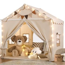 Play Tent for Kids, 2 in 1 Toddler Tent with Padded Mat and Light, Large Brown