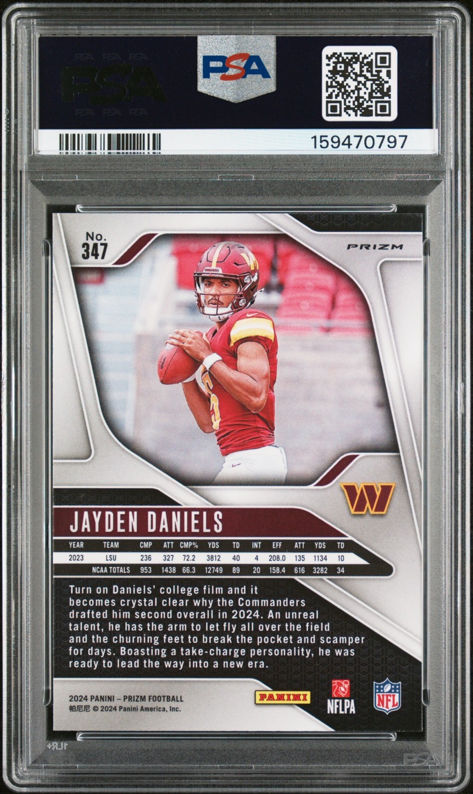 JAYDEN DANIELS 2024 PRIZM SILVER ROOKIE RC #347 PSA 10 GEM MINT! NFL #159470797 view 2