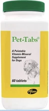 Pettabs Vitamin-Mineral Supplement For Dogs Chewable 60 Tablets Exp-08/2026