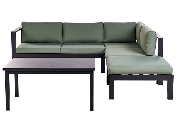 Lounge Set Schwarz Aluminium Ecksofa Mit Auflagen GrüN 1 Couchtisch Messina-image