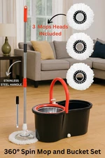360° Spin Mop & Bucket Cleaning System w/ Wringer + 3 Microfiber Refills
