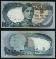 28 May 1968 Portugal 1000 Escudos Banknote King Dom Pedro V Pick No. 175a AU+