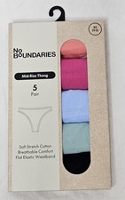 No Boundaries Mid-Rise Thong 5 Pair Cotton Stretch Multicolor Size XS 0-2 NEW