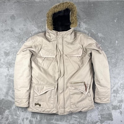 Billabong Hooded Jacket Beige Fur Trim Parka Cotton Women s M