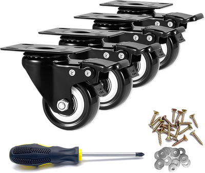 Heavy Duty Caster Wheels 2in Swivel Locking with Brake Top Plate 4pc