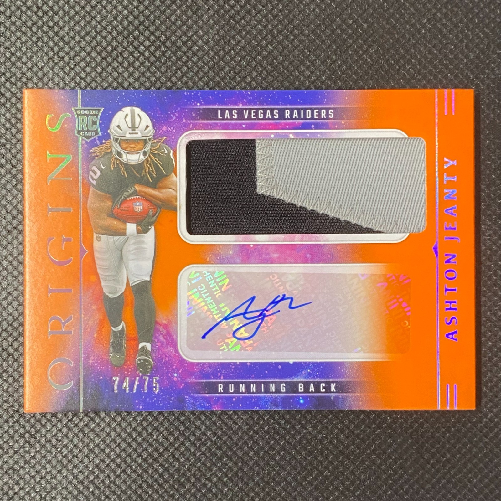 2025 Panini Origins #RJJ-AJY Ashton Jeanty RC Jumbo Patch Auto Orange RPA /75