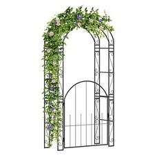 COSTWAY 214 cm Tall Garden Arch Metal Arbor Archway with Gate