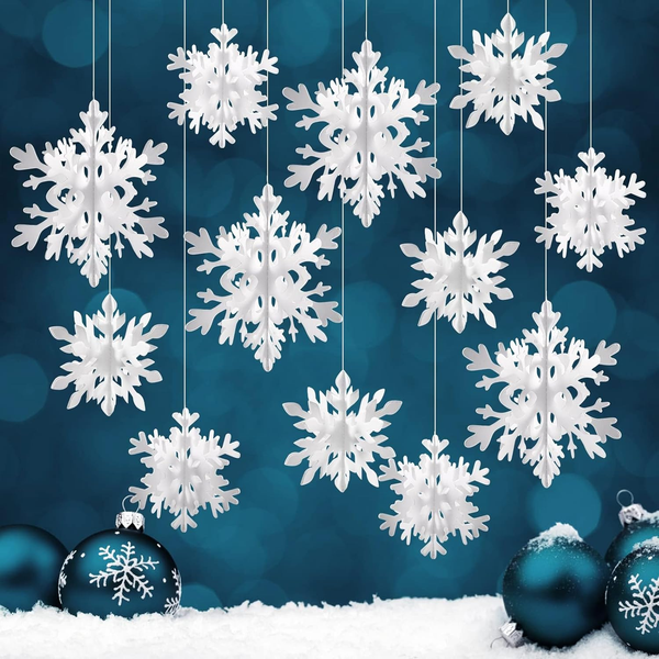 12 StüCke Weihnachten 3D Schneeflocken Deko, Weiß Christbaumschmuck Papier Weihn-image