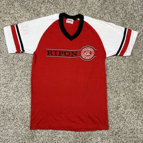 Vintage 80s Ripon College V Neck Red T Shirt Fits Men’s XS USA