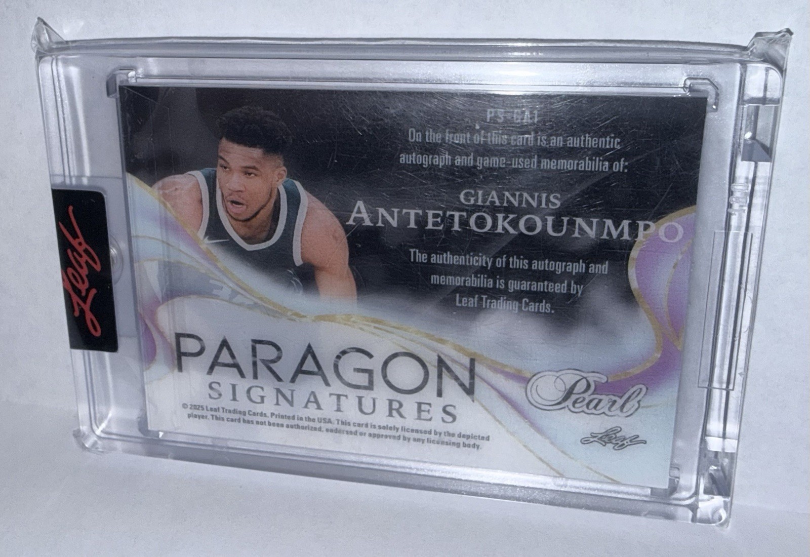 2025 Leaf Pearl Giannis Antetokounmpo Jersey Patch Auto Green /8 Paragon view 5
