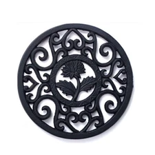 5-inch Black Japanese Cast Iron Trivet with Rubber Pegs Round Teapot Stand