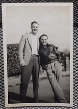 1950's Short Tall Men Friends Leather Jacket Happy Reunion Vintage Photograph 